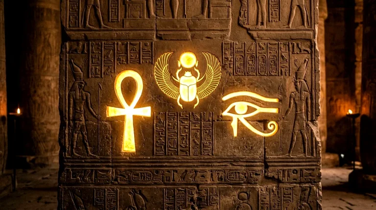 Egyptské symboly a motivy pro tetování: Význam Ankhu, Anubise, Horova oka a hieroglyfů 6 Staroegyptské symboly a motivy pro tetování (Obrázek vygenerovaný umělou inteligencí)