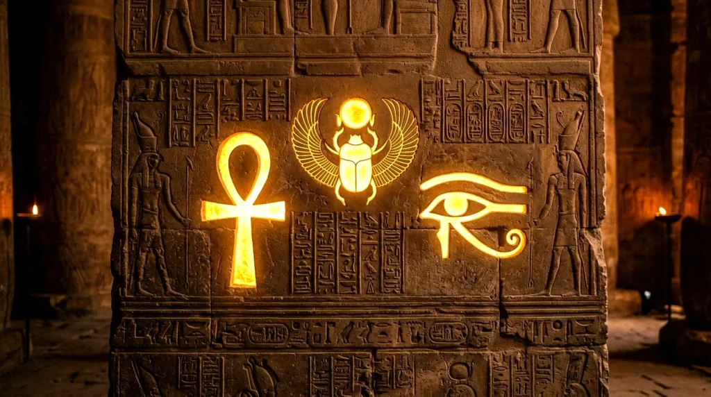 Egyptské symboly nesmrtelnosti a věčného života: Faraonské rituály, amulety a Kniha mrtvých 9 Staroegyptské symboly věčného života a Kniha mrtvých (Obrázek vygenerovaný umělou inteligencí)