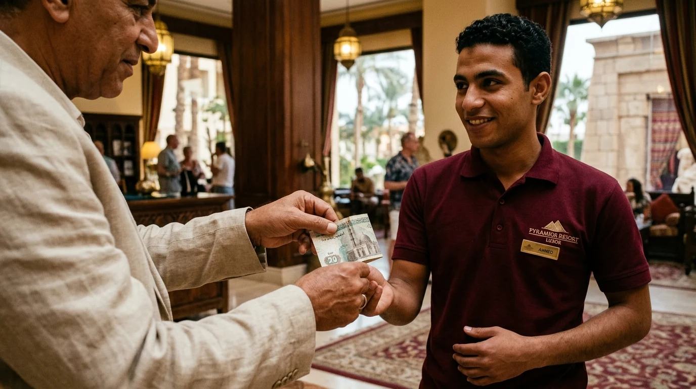 Bakšiš v Egyptě: Pravidla spropitného, kolik dávat v hotelu, na výletech a v restauraci 1 Spropitné a bakšiš v Egyptě personálu hotelu (Obrázek vygenerovaný umělou inteligencí)